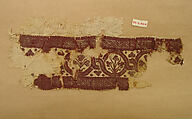 Textile Fragment, Linen, wool; plain weave, tapestry weave