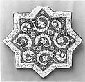 Star-Shaped Tile, Stonepaste; luster-painted on opaque white glaze