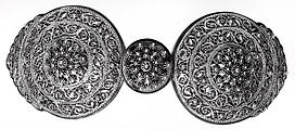 Girdle Clasp, Silver sheet; gilt, filigree, wire and granulation over silvered copper alloy