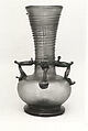 Bottle with Four Handles, Glass, blue; blown, hollow folded foot, applied handles and decoration