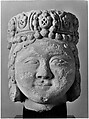 Head from a Figure with a Beaded Headdress, Fossiliferous limestone; carved, drilled