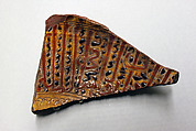 Ceramic Fragment, Earthenware; incised decoration through white slip and coloring under transparent glaze