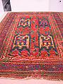 Confronted Animal Rug, Wool (warp, weft, and pile); symmetrically knotted pile