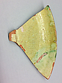 Plate, Earthenware; white slip, incised and splashed with polychrome glazes under transparent glaze (sgraffito ware)