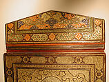 Binding and Text-Block for the Mantiq al-Tayr (Language of the Birds), Farid al-Din `Attar (Iranian, Nishapur ca. 1142–ca. 1220 Nishapur), Binding: Leather, gold, and color; carved, impressed, and gilded
Text-block: Ink, opaque watercolor, silver, and gold on paper