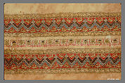 Textile Fragment, Linen and silk; plain weave, tapestry weave
