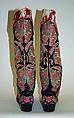 Boots, Velvet, silk, metal wrapped thread; embroidered
