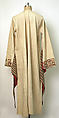 Festive Dress from Qalamun, Cotton, silk, metal wrapped thread; plain weave, block-printed, roll- printed, embroidered
