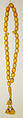 Ensemble, (a) wool, metal-wrapped thread; embroidered; (b) silk, cotton; (c) cotton, metal wrapped thread; (d) cotton; (e,f) leather; (g, h) metal; (i) amber, cotton