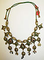 Necklace, Metal, glass, silk