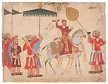 Sultan Husain Nizam Shah I of Ahmadnagar on Horseback, Ink, opaque watercolor, gold and silver on paper