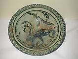 Bowl with a Sphinx, Stonepaste; underglaze-painted, transparent, colorless-greenish glaze
