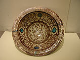 Luster Bowl, Stonepaste; underglaze painted in blue and turquoise, luster-painted on transparent glaze