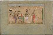 Prince seated in a garden with ladies, Painting by Rahim Deccani, Ink, opaque watercolor, and gold on paper
