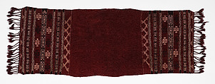 Bakhnug Shawl, Loom-woven plain weave cloth in wool with fine geometric pattern brocaded possibly in cotton; finished with warp-twisted fringes.
