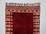 Ajar (Veil) or Bakhnug (Shawl), Loom-woven plain weave cloth in wool brocaded with fine geometric pattern; finished with warp-twisted fringes