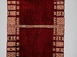 Ajar (Veil) or Bakhnug (Shawl), Loom-woven plain weave cloth in wool brocaded with fine geometric pattern; finished with warp-twisted fringes