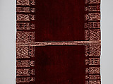 Ajar (Veil) or Bakhnug (Shawl), Loom-woven plain weave cloth in wool brocaded with fine geometric pattern; finished with warp-twisted fringes