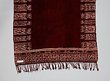 Ajar (Veil) or Bakhnug (Shawl), Loom-woven plain weave cloth in wool brocaded with fine geometric pattern; finished with warp-twisted fringes