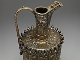 Ewer, Brass; raised, repoussé, inlaid with silver and a black compound