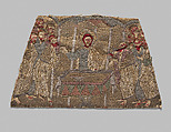 Liturgical Cuff, Silk and metal wrapped thread embroidery on a foundation of silk satin and cotton plain weave