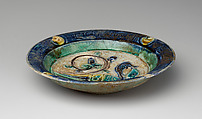 Dish, Stonepaste; carved, incised, polychrome painted under a transparent glaze (Laqabi ware)