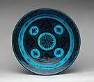 Dish, Stonepaste; painted in black under a turquoise glaze, incised (Kubachi ware)
