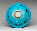 Dish, Stonepaste; painted in black under a turquoise glaze, incised (Kubachi ware)