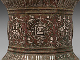 Mortar and Pestle made for Abu Bakr 'Ali Malikzad al-Tabrizi, Bronze; inlaid with silver and black compound