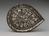 Plate, Zinc alloy; cast, engraved, inlaid with silver (bidri ware)