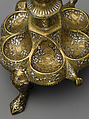Tripod Candlestick, Brass; inlaid with silver, gold, and black compound