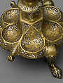 Tripod Candlestick, Brass; inlaid with silver, gold, and black compound