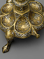 Tripod Candlestick, Brass; inlaid with silver, gold, and black compound