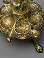 Tripod Candlestick, Brass; inlaid with silver, gold, and black compound