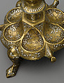 Tripod Candlestick, Brass; inlaid with silver, gold, and black compound