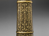 Engraved Lamp Stand with a Cylindrical Body, Brass; cast, engraved, and inlaid with black compound
