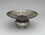Basin, Zinc alloy; cast, engraved, inlaid with silver (bidri ware)