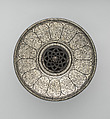 Basin, Zinc alloy; cast, engraved, inlaid with silver (bidri ware)