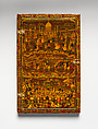 Mirror Case Depicting the Meeting of Nasir al-Din Mirza and Tsar Nicholas I in Erivan and Satin Pouch, Muhammad Isma'il Isfahani (Iranian, 1814–1892), a) Pasteboard, opaque color, watercolor, gold under a lacquer varnish
b) Satin pouch with metal wrapped embroidery