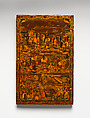 Mirror Case Depicting the Meeting of Nasir al-Din Mirza and Tsar Nicholas I in Erivan and Satin Pouch, Muhammad Isma'il Isfahani (Iranian, 1814–1892), a) Pasteboard, opaque color, watercolor, gold under a lacquer varnish
b) Satin pouch with metal wrapped embroidery