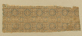 Textile Fragment, Silk, gold wrapped silk, and undyed linen; compound weave