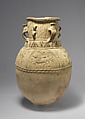 Large Storage Jar for Cool Water With a Bejeweled Lion, Hare, and Deer, Earthenware; applied, impressed, and incised decoration, unglazed