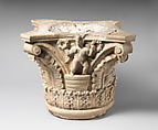Capital with Putti Holding Wreaths and with Acanthus Leaves, Limestone; carved in relief