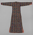 Woman's Entari Robe, Silk, cotton, and metal wrapped thread; satin weave, ikat; plain weave, printed; braided