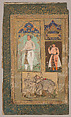 Composite Album Page with Standing Figure of Jahangir, Opaque watercolor, gold silver paint on paper