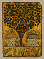 Book Cover with Tree, Birds, and Insects, Lacquer, opaque watercolor, and gold on leather