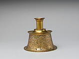 Candlestick, Brass; originally engraved and inlaid with silver