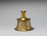 Candlestick, Brass; originally engraved and inlaid with silver