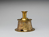Candlestick, Brass; originally engraved and inlaid with silver