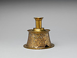 Candlestick, Brass; originally engraved and inlaid with silver